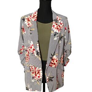 Women's New Look Floral Stripes Summer Spring Chic Office Work Blazer